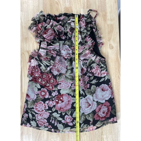P.A.R.O.S.H. Floral Ruffle Top Shirt Sleeveless Round Collar Black Pink Sz Small - Picture 4 of 10